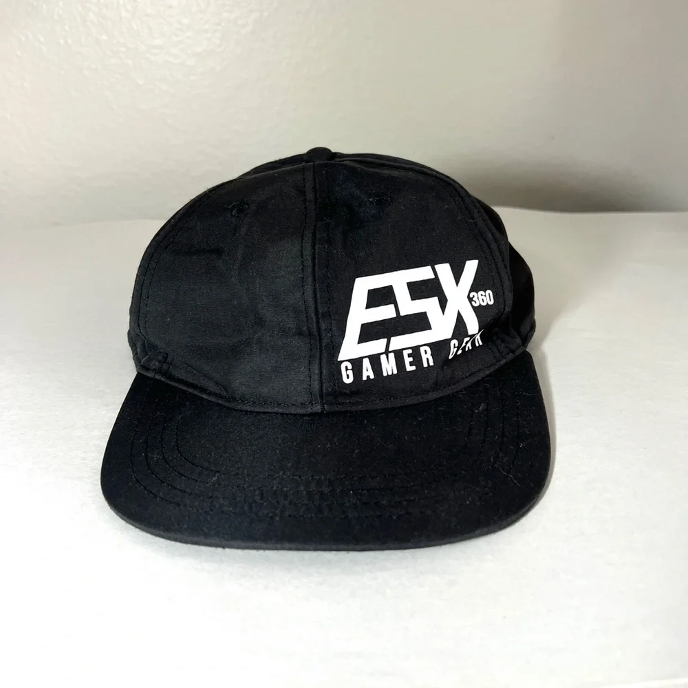 ESX 360 Gamer Gear Baseball Cap Black Hat One Size Snap Adjusts Flat Bill